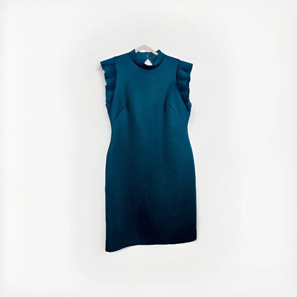 Eliza J Teal Green Sheath Dress w Peeka Boo Back Sz 14W Evening Office Elegant - Picture 3 of 6